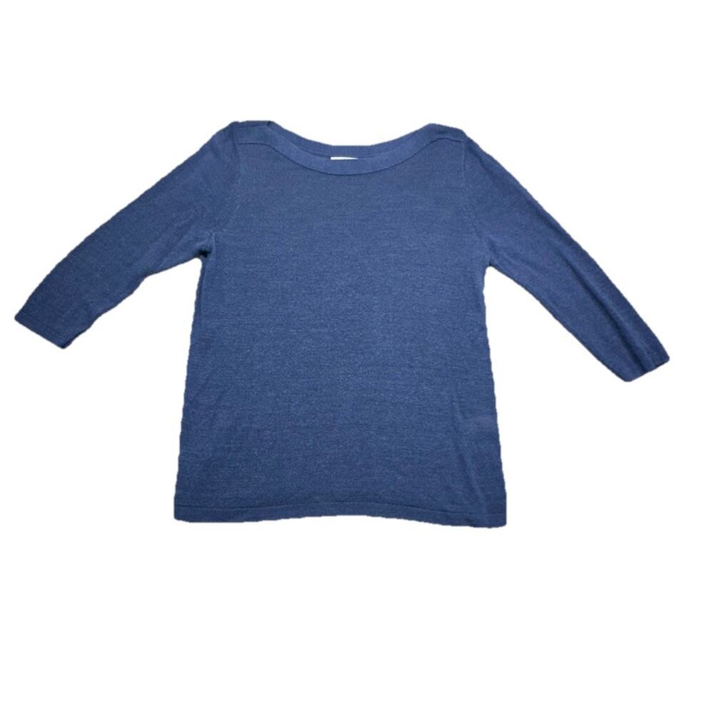 J. Jill Open Knit Sweater Small Petite Dusty Blue Linen Viscose Blend